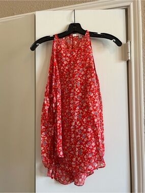 Veronica Beard Red Floral Halter Blouse